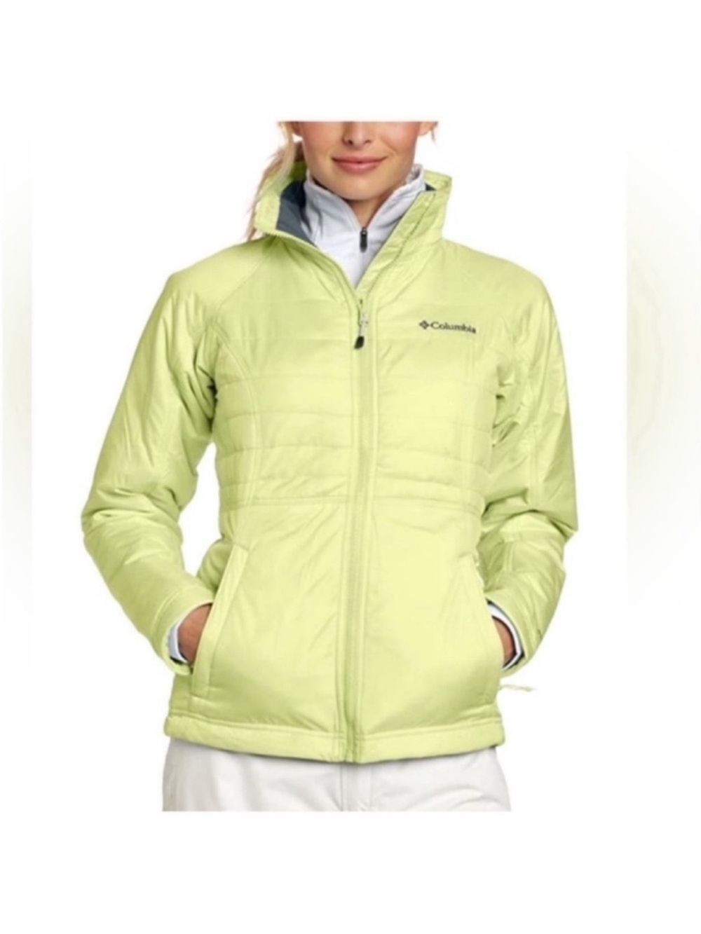 Columbia Women's Medium Puffer Jacket Lime Yellow Lightweight Outdoor gorpcore
